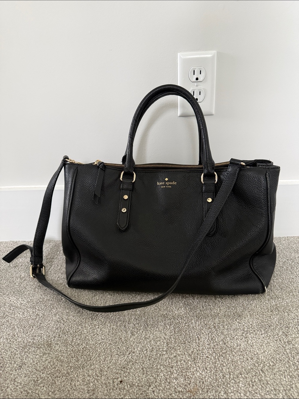 kate spade Black Pebbled Leather Satchel with Gold Hardware